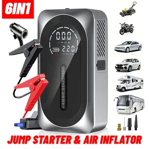 Multifunctional car emergency starter (including 8000A battery booster starter, 180 PSI air compressor, 8000MAh battery pack, tire pressure monitor, flashlight, equipped with intelligent jumper connector and inflation accessories), car rescue tool.