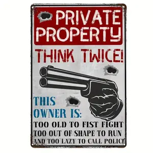 Vintage 'Private Property - Think Twice!' Metal Sign - Rustic Warning Plaque for Farms, Cabins & Workshops - 12x8 Inch Heavy-Duty Tin Sign - Perfect for Hunting Lodges, Barn Doors & Country Home Security | summervibes Steel Hanging