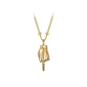Gold Hand Gesture Necklace Punk Zircon Choker 18K Gold Plated Stainless Steel Funny Creative Unique Pendant Personality Versatile Y2K Street Style Minimalist 2026 Trend Classic Anniversary Gift Daily Wear