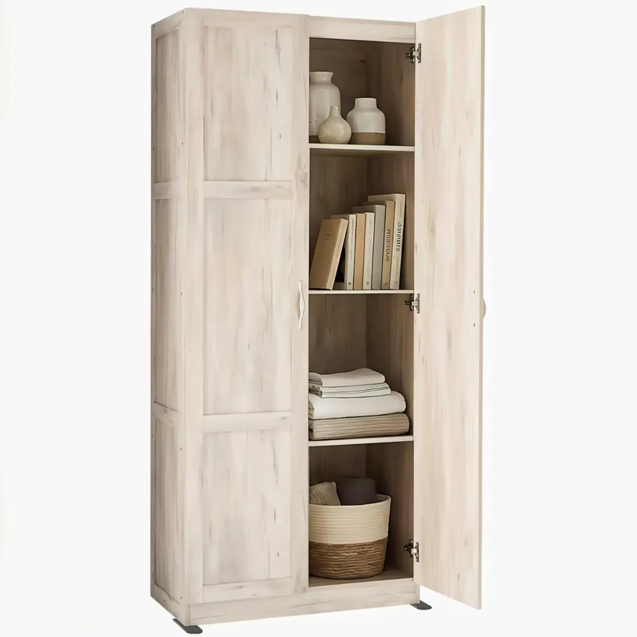 71" Tall Wooden Storage Cabinet with Spacious Compartments, 16"D x 30"W Freestanding Organizer for Blankets, Books, CDs and Home Essentials, Ideal for Living Room Bedroom Office
