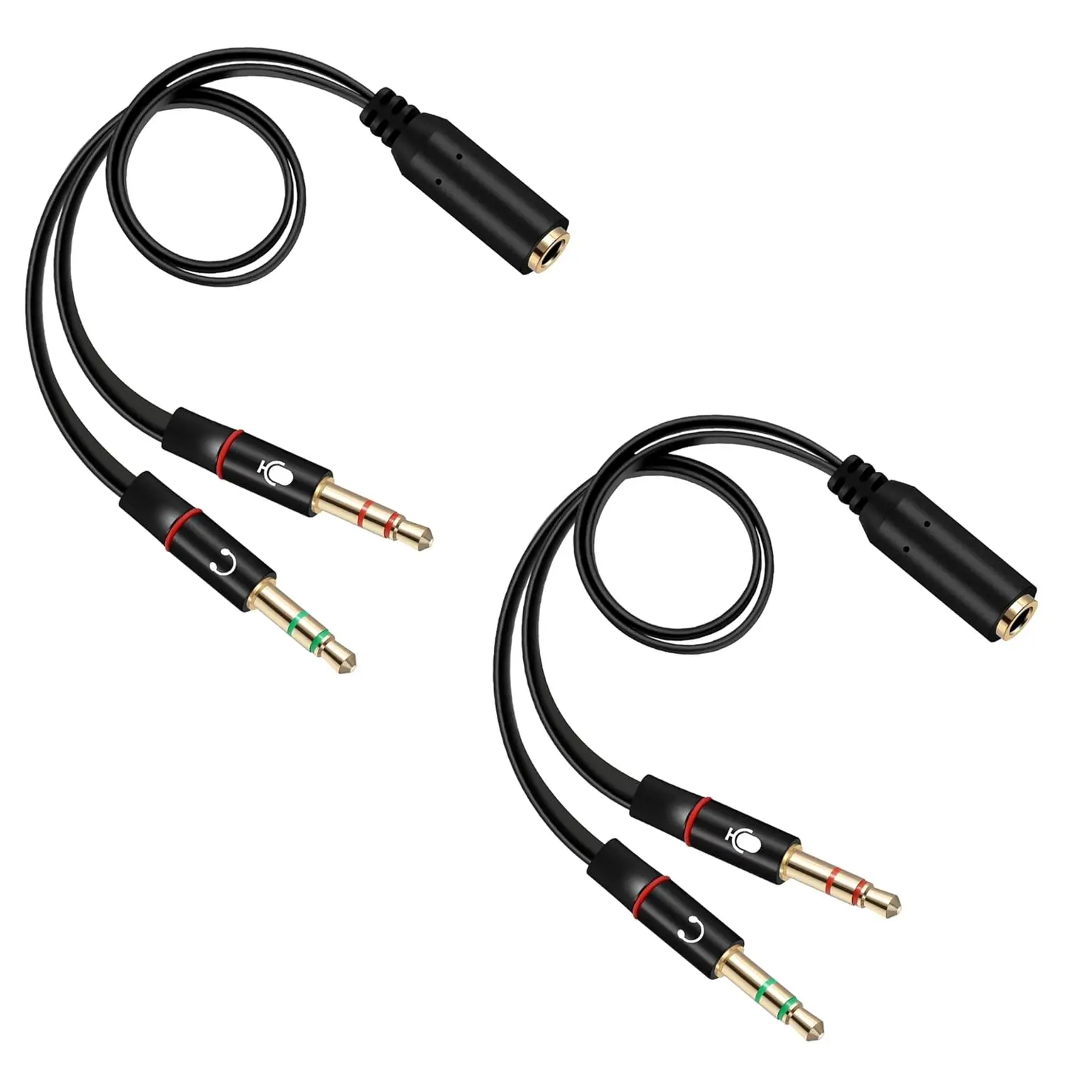 3.5mm Female-to-Dual Male Mic Audio Y Splitter Cable (2-Pack, 20cm) - 2 Cables, Plug-and-Play Headphone Adapter Accessories for Computers, Smartphones (Male-to-Female Compatibility)