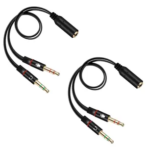 2-Pack 3.5mm Female to Dual Male Mic Audio Y Splitter Cable, 20cm Headphone Splitter Accessories for Computers & Smartphones, PC Headset Adapter