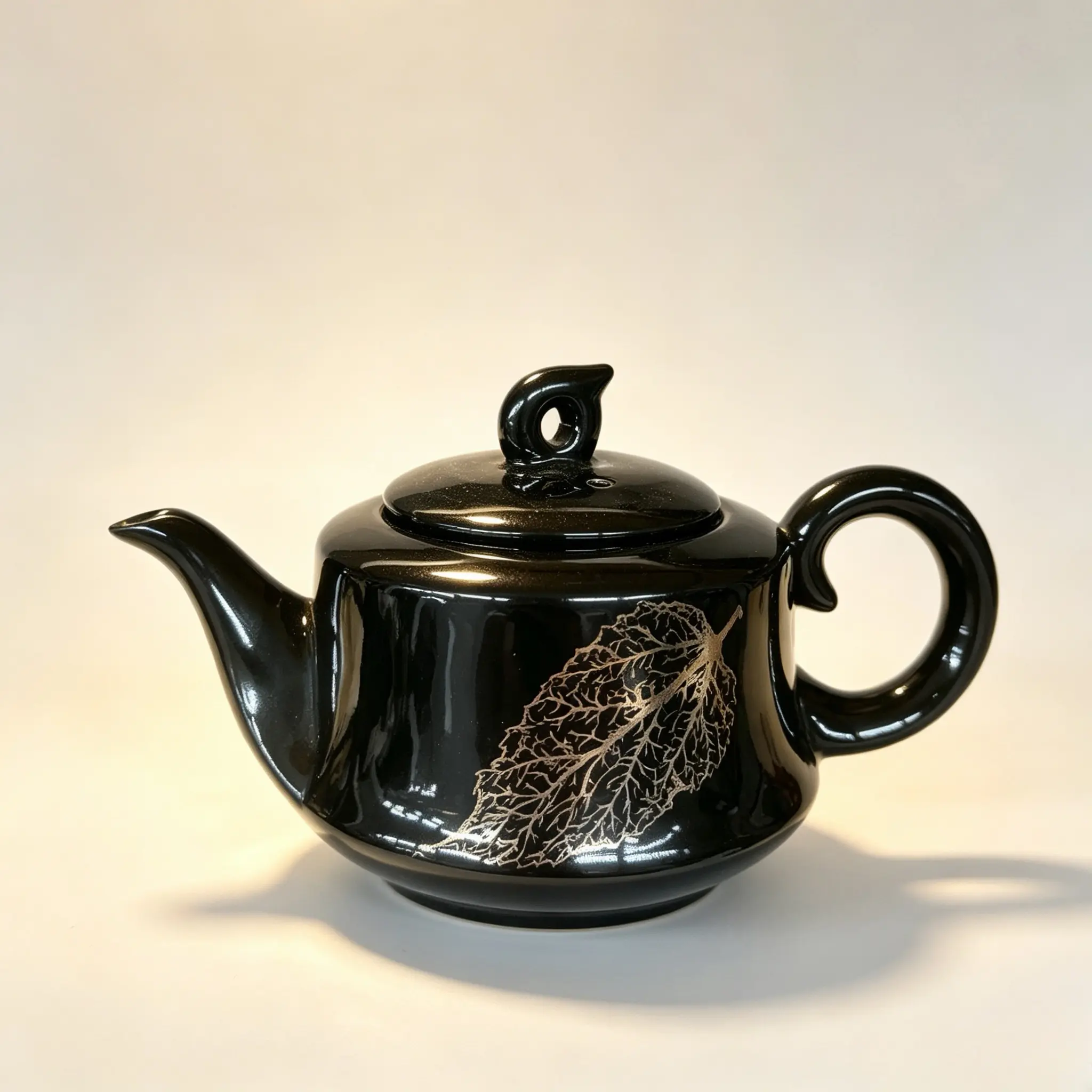 Hand-Painted Black Ceramic Teapot, Gold Leaf Decorative Teapot, Artistic Tea Set for Home Decor and Gift