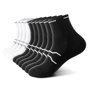 5 Pairs Woman and Men’s Sports Crew Socks with Terry Cushioned Soles, Shock-Absorbing & Durable, Breathable Sweat-Wicking Cotton-Poly Blend, White All-Season Athletic Socks