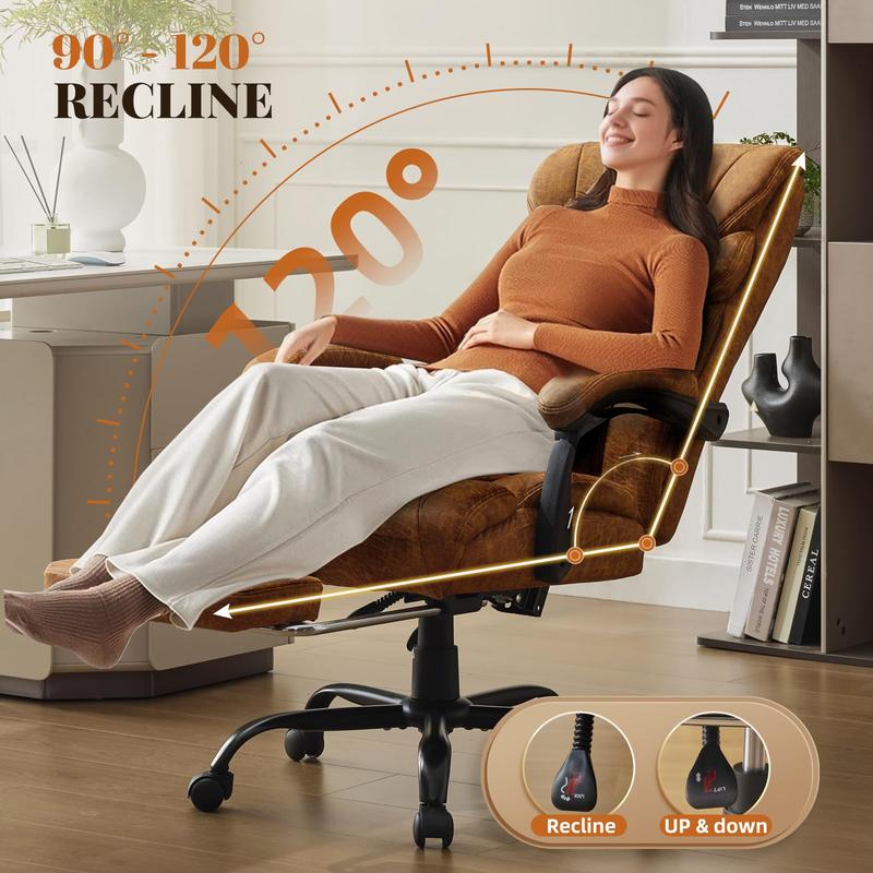 Big and Tall Office Chairs with Foot Rest,500LBS Wide Ergonomic Gaming Chair,90-155°Recline Executive Leather Computer Chairs, Brown Color cola  my office  chair Office Chair with Footrest