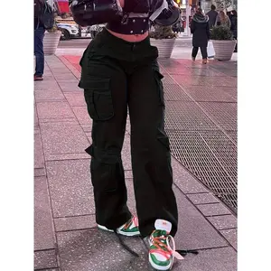 Women's Street Style Cargo Pants, Multi-Pocket Design, Denim Trousers Jeans, Autumn Leisure Fashion Womenswear Bottom