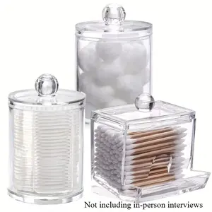 3-Piece Cotton Swab Box Set Bathroom Storage Organizer, Includes Cover Lid & Medicinal Jar, Ideal for Cotton Balls & Wipes Dispenser