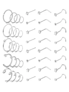 Nose Ring Hoop & Nose Stud Set, Stainless Steel Nose Studs, L Shape Nose Studs, Screw Nose Piercings Jewelry, Fashion Accessories for Women & Men, Body Piercing Jewelry