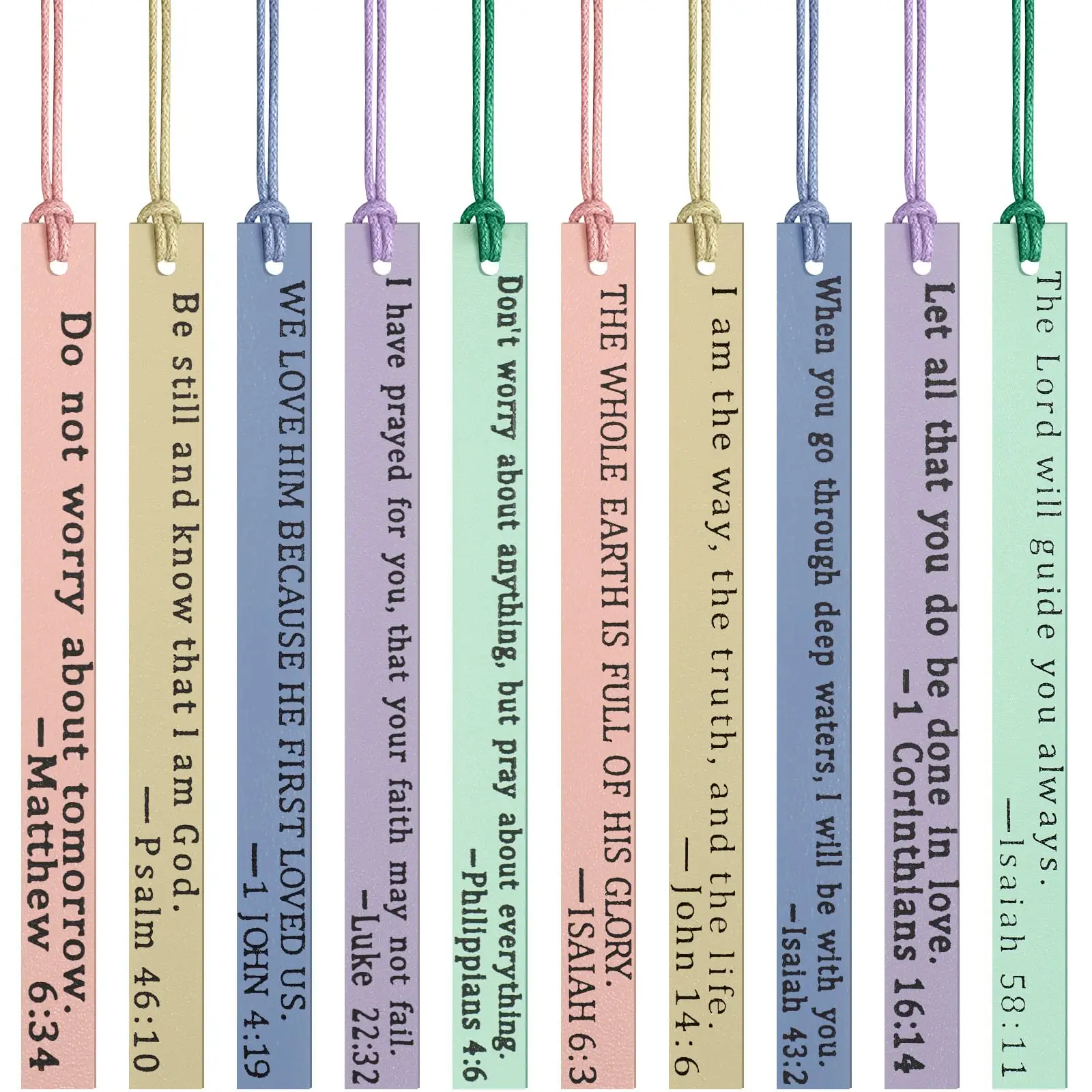 Random Color Faux Leather Bible Bookmark, 10pcs/set Inspirational Christian Verses Bookmark, Colored PU Leather Page Marker, Gift for Men & Women