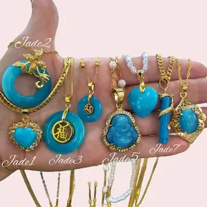 Gold Filled Blue Jade Necklace - Elegant Design with Blue Stones and Gold Finish