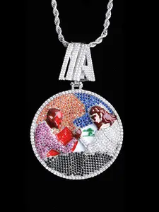 Iced Out Arm Wrestling Disc Pendant for Men Real Copper 5A Cubic Zirconia Gold Plated Cuban Chain Hip Hop Jewelry