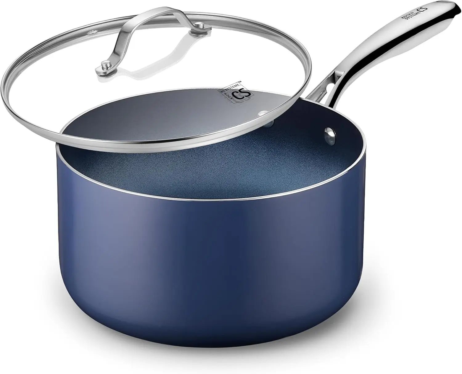 4 QT Nonstick Ceramic Saucepan with Lid, Stainless Steel Handle, Non-Toxic Cooking Pot, Induction Oven Safe, Compatible for All Stove Tops, Gradient Blue
