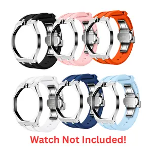 Metal Sport Strap Vertical Crown Signature Collection | Stainless Steel & Silicone Band for Ap x Swatch Royal Pop Pocket Watch | 12 o'clcok
