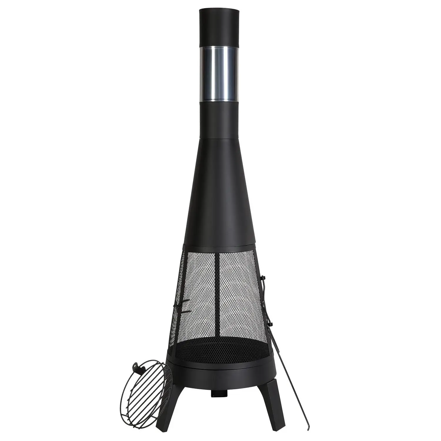 VEVOR 20-in Conical Metal Chiminea, Outdoor Wood/Charcoal Burning Firepit with Rotatable BBQ Grill Mesh, Rustproof Chimney Coat & Lid, Better Airflow for Party, Outdoor Activity, More Heat Without Waste, 20-Inch Conical