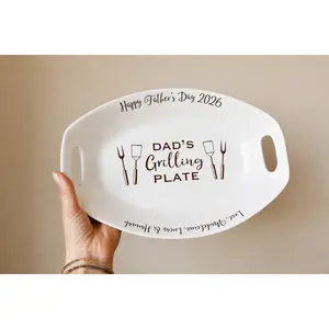 Personalized Father's Day BBQ Platter with Handles - Custom Dad Gift