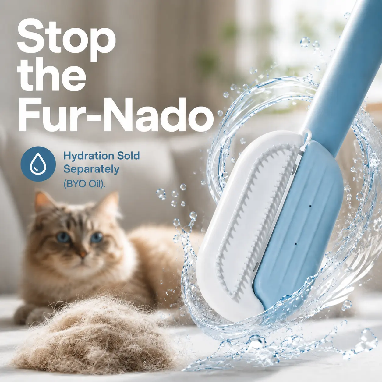 Misty Cat Grooming Brush with Water Reservoir | Anti-Static Cat Fur Remover Comb for Long Hair | Multi-Functional Pet Hair Cleaner for Furniture