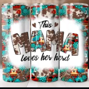 This Mama Loves Her Herd Tumbler with Colorful Floral and Animal Patterns