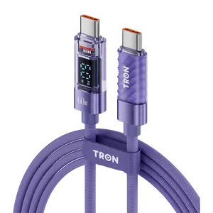 60W USB-C to USB-C Transparent Cable | Digital Display | 5FT | Purple