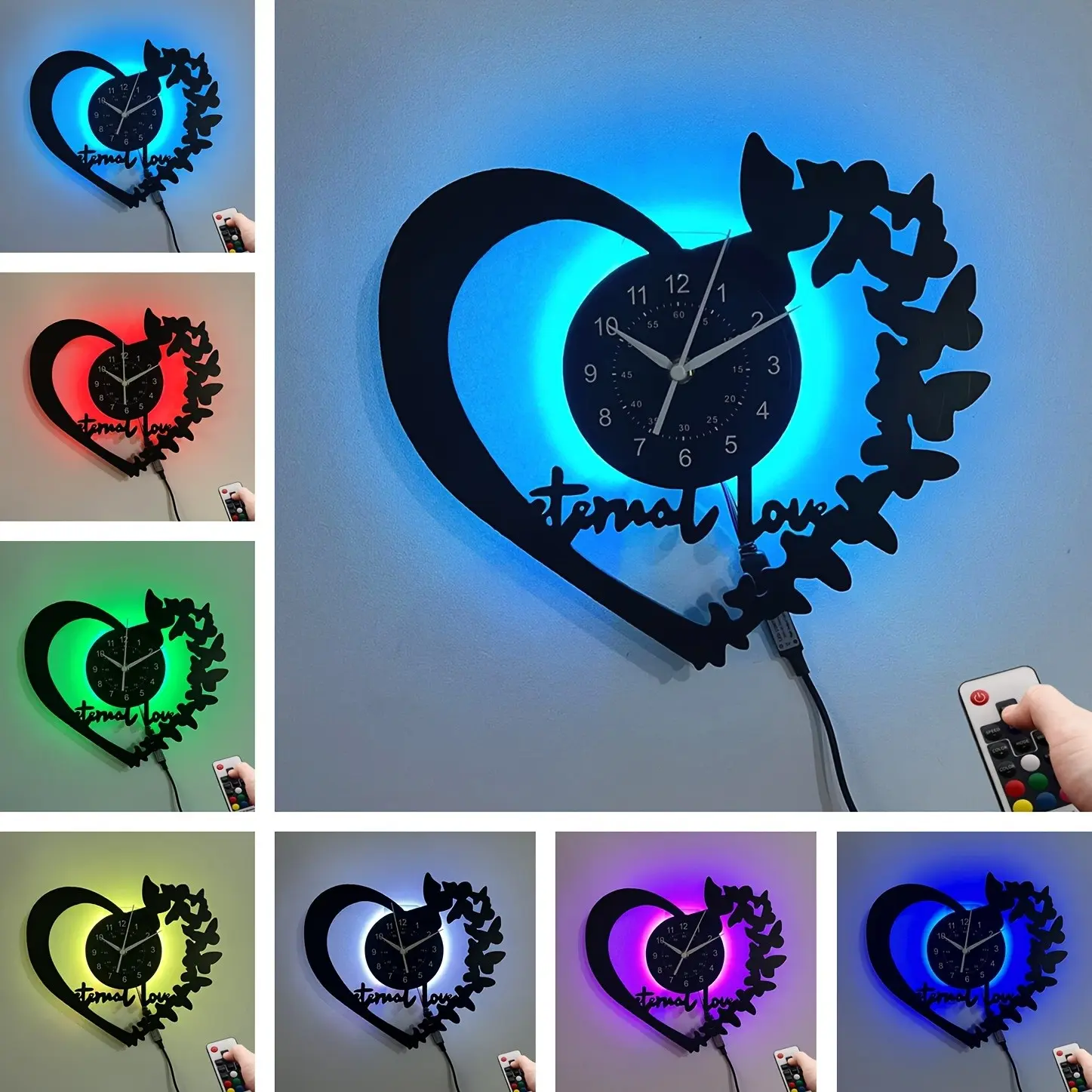 Heart-Shaped LED Vinyl Wall Clock, Elegant Home Decor for Bedroom Living Room Kitchen Office, Perfect Gift for Valentine's Day Mother's Day Birthday Wedding Anniversary