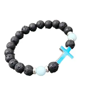2026 New Volcanic Stone Luminous Retro Bracelet – Multi-Color Cross Bead Jewelry, Glows at Night, Trendy Vintage Style Accessory