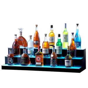 VEVOR LED Lighted Liquor Bottle, 3 Tiers 40 Inches, Illuminated Home Bar Shelf with RF Remote & App Control 7 Static Colors 1-4 H Timing, Acrylic Drinks Lighting Shelf for Holding 30 Bottles