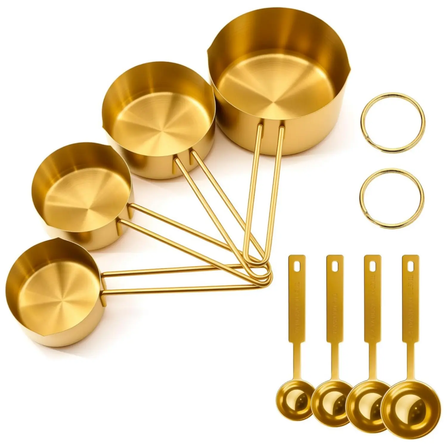 1 Set Gold Stainless Steel Measuring Cup and Spoon Set, Stackable Long Handle for Narrow Bottles, Gold Kitchen Utensils for Cooking and Mothers Day Gift