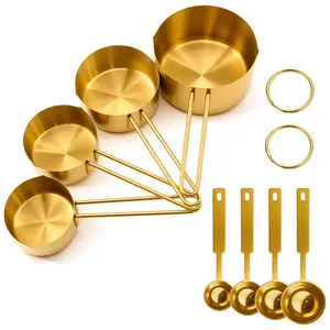 1 Set Gold Stainless Steel Measuring Cup and Spoon Set, Stackable Long Handle for Narrow Bottles, Gold Kitchen Utensils for Cooking and Mothers Day Gift