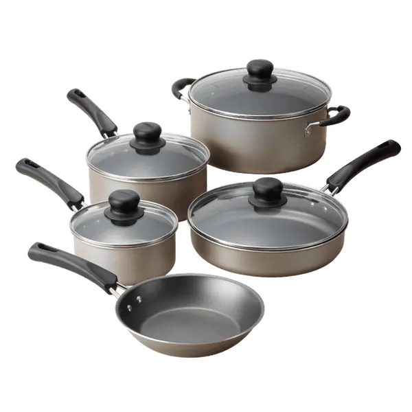 Tramontina 9-Piece Non-Stick Cookware Set, Champagne - Aluminum Pots and Pans Set with Tempered Glass Lids, Stay-Cool Riveted Handles