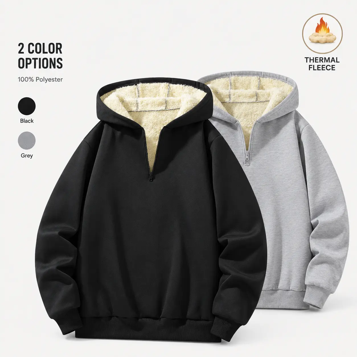 Men’s Winter Sherpa Fleece Hoodie Tops, Quarter-Zip Heavyweight Warm Pullover Sweatshirt, Polyester Fleece-Lined Thermal Zip-Up for Outdoor Casual Cold Weather Menswear, Zipper
