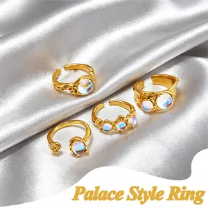New Palace Style Luminous Stone Gold Ring 2026 New Stainless Steel Adjustable Open Ring for Women Fashion Elegant Retro 14K Gold-Plated Jewelry Unique Design Exquisite Shape Must-have Daily Wear Accessory Perfect Creative Gift for Friend Lover and Family