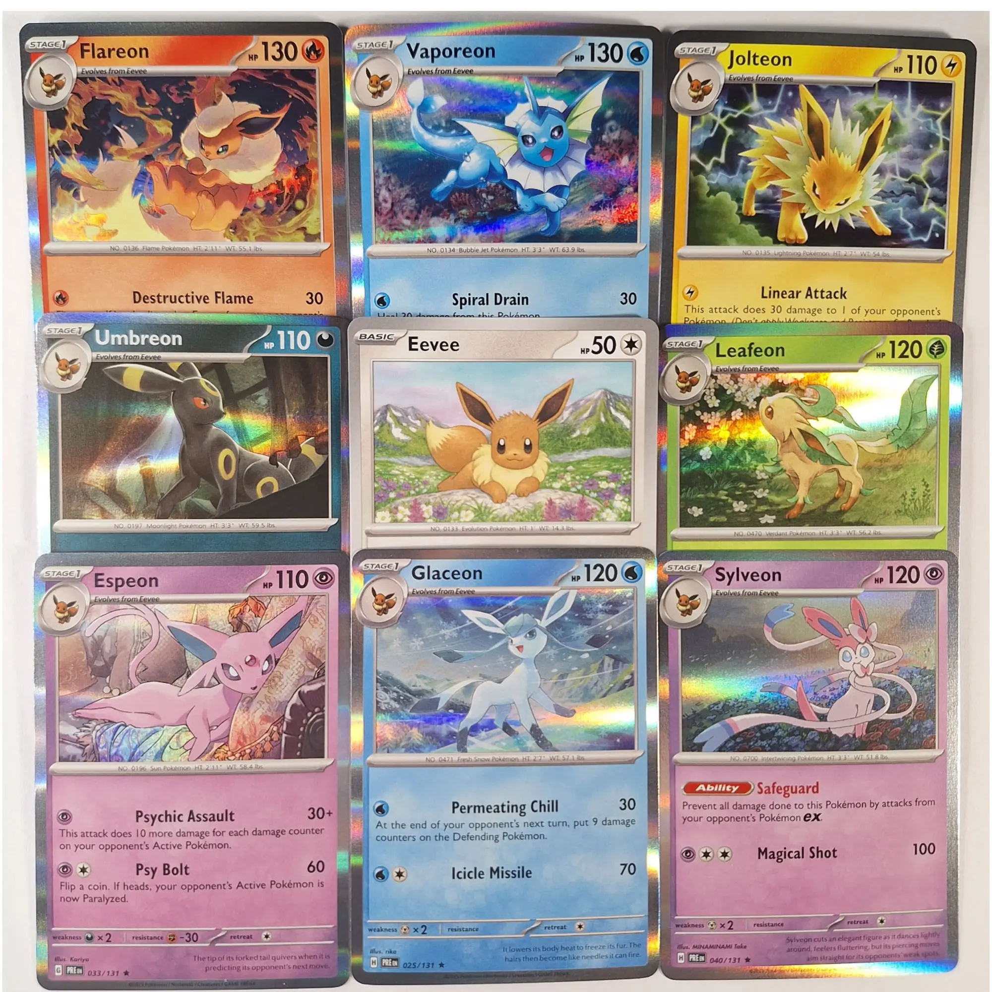Complete Eeveelution Holo Set | 9 Holo Cards + Eevee | Pokémon Collection