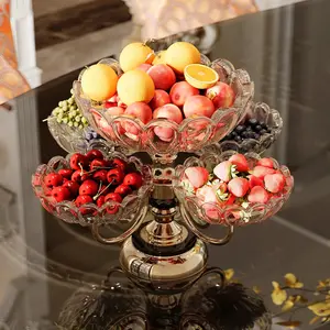 Luxury Rotating Glass Fruit Bowl with Rose Gold Base – Multi-Tier Decorative Serving Stand