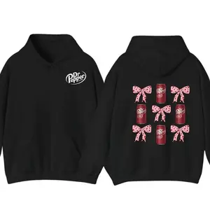 [Graphic Hoodie]🫙Dr Pepper Coquette Bow Pink Hoodie – Full Color Printed T-Shirt & Long Sleeve Pullover, Unisex Graphic Hoodie, Casual Streetwear, Trendy Men & Women Fashion, Soft Cotton Comfort, Gift for Fans