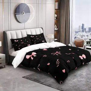 2/3pcs Pink Bow Heart Duvet Cover Set, Cute Coquette Comforter Cover, Soft Microfiber Bedding Set (No Filler), Aesthetic Y2K Bed Cover for Girls Bedroom Dorm
