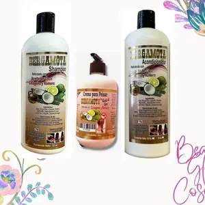 Set de Bergamota con aceite de coco colágeno y romero, set de 3 productos ( 1 shampoo, 1 acondicionador, 1 crema de peinar) set para fortalecer la hebra capilar