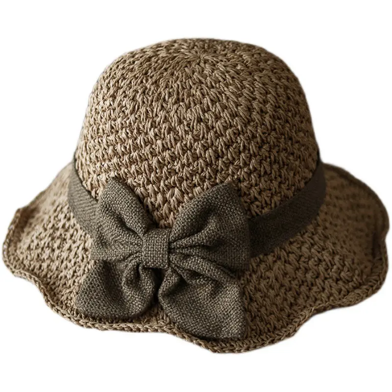Women's Handmade Straw Sun Hat - Round Top, Wide-Brimmed, Foldable, Sun-Protective, Woven Texture Casual Outdoor Sports Hat, Casual Outdoor Hat