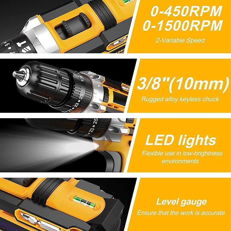 Cordless Drill Tool Set  21V Electric Power Drill with 1.5AhLithium-ion Battery and Charger–USB/Type-C Rechargeable, Portable, All-in-One DIY & Home Toolbox Kit,Drill Driver Kit for Home Decoration,Repair And DIY ,gifts fathersdaygift