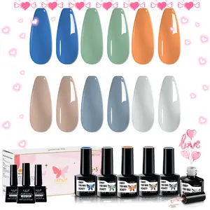 LKENail Gel Nail Polish Kit, 6 Colors Glitter Gel Nail Starter Kit Soak Off Gel Manicure Kit Gel Top Base Coat Nail Art Salon DIY at Home Nails Gifts for Women Nail Care, Valentine's Day Gifts