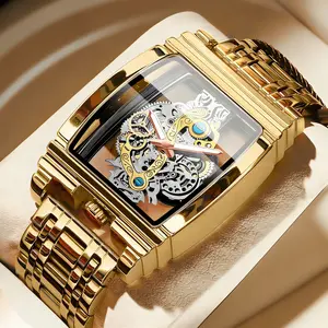 Fashionable wine barrel watch, motorcycle gear bar hollow watch, tourbillon genuine leather watch, men's personalized waterproof luminous quartz watch