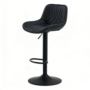HG PLVTII Adjustable Bar Stool, Black Modern Swivel Bar Chair with Backrest and Microfiber Leather Seat for Kitchen Dining Room Living Room Club