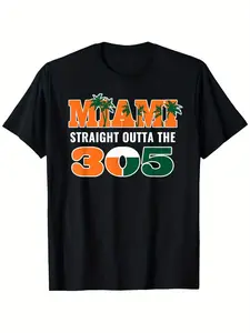 Straight Outta The 305 Miami Florida Pride Lifestyle T-Shirt for Men Women Prefect Easter Mother'S Day Father'S Day Gift Birthday Gifts for Mom Dad Men Women Friends Men'S T-Shirts Unisex Black Soft Fabric 100% Cotton