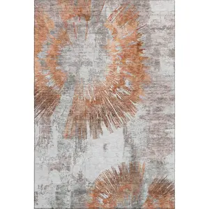 HomeRoots 664719 9 x 12 ft. Terra Cotta Ivory & Gray Abstract Transitional Washable Machine Made Rectangle Area Rug with UV Protection