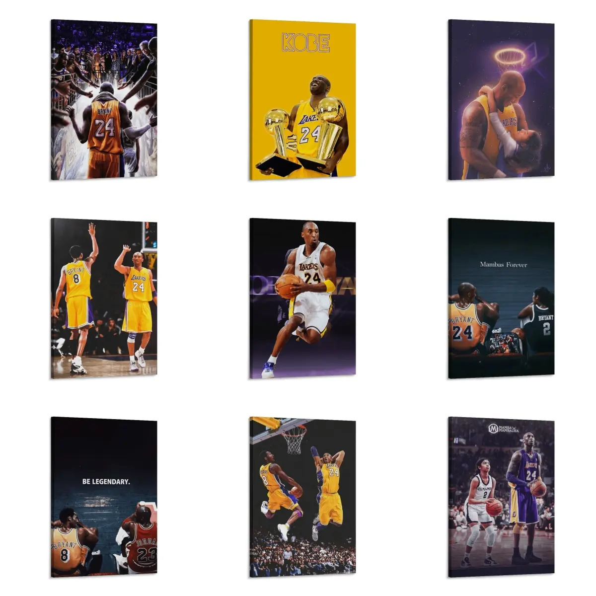 Kobe Bryant Legendary Canvas Wall Art Poster - "Be Legendary" Motivational NBA Icon Print, Black Mamba Tribute, Home Office Basketball Room Decor Gift, Wall Art Box Included