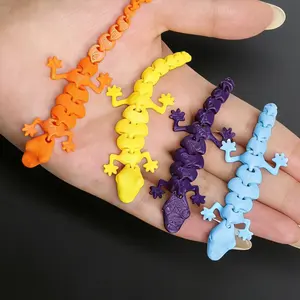 20 Pack Random 3D Printed Jointed Gecko Stress Relief Toy, Colorful Flexible Realistic Climbing Pet, Desktop Decoration Gift