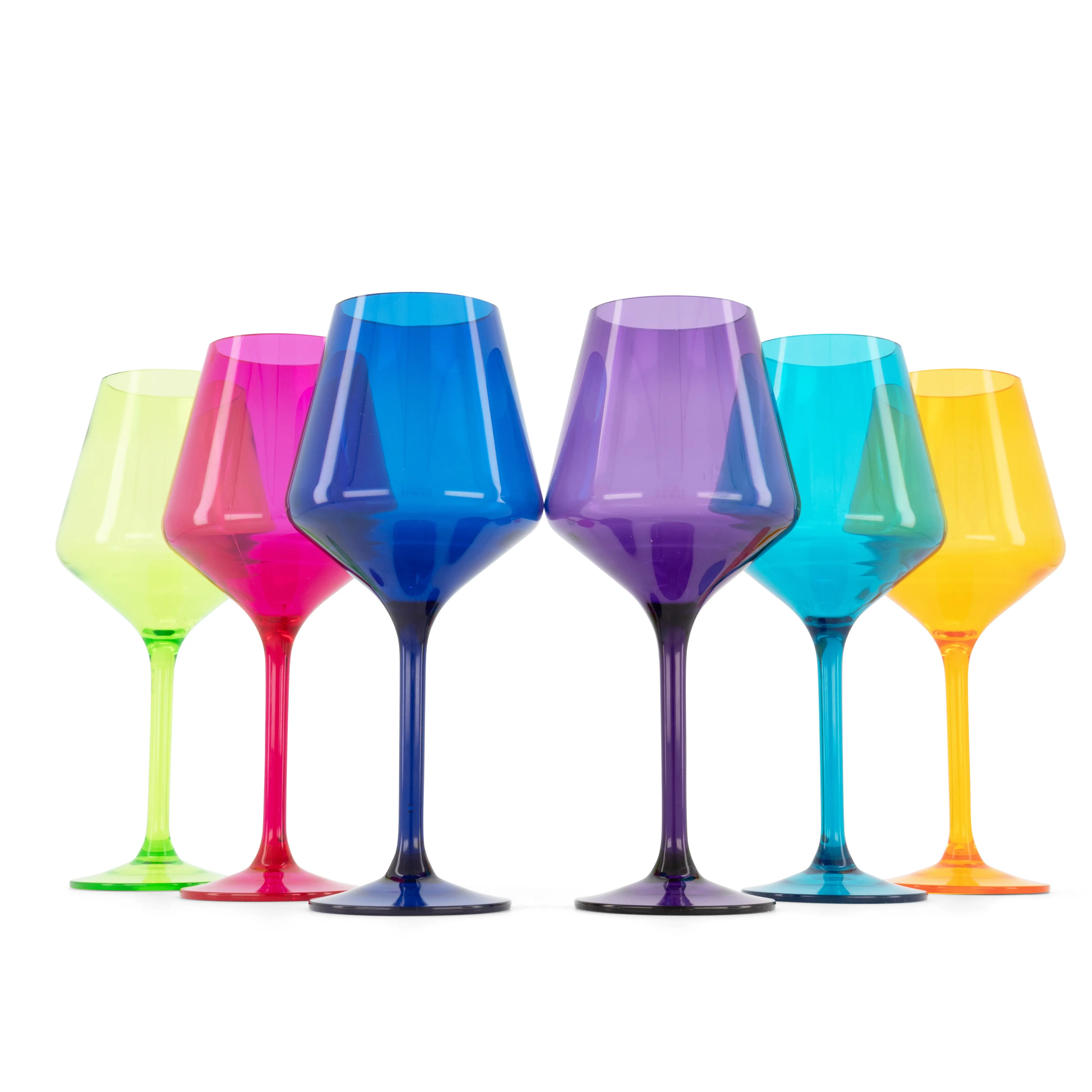 Pop Design-Colored Acrylic Wine Glasses JEWEL-Stemmed-Set of Six-17 oz