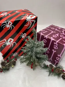 Spooktacular Gift Wrap - Black Widow & Purple Skulls, 20 sq ft Roll