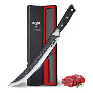 HUUSK Butcher Knife for Meat Cutting, Brisket Knife, Carving Knife with Wood Handle, Slicing Knife for BBQ and Turkey, Gift for Men and Women