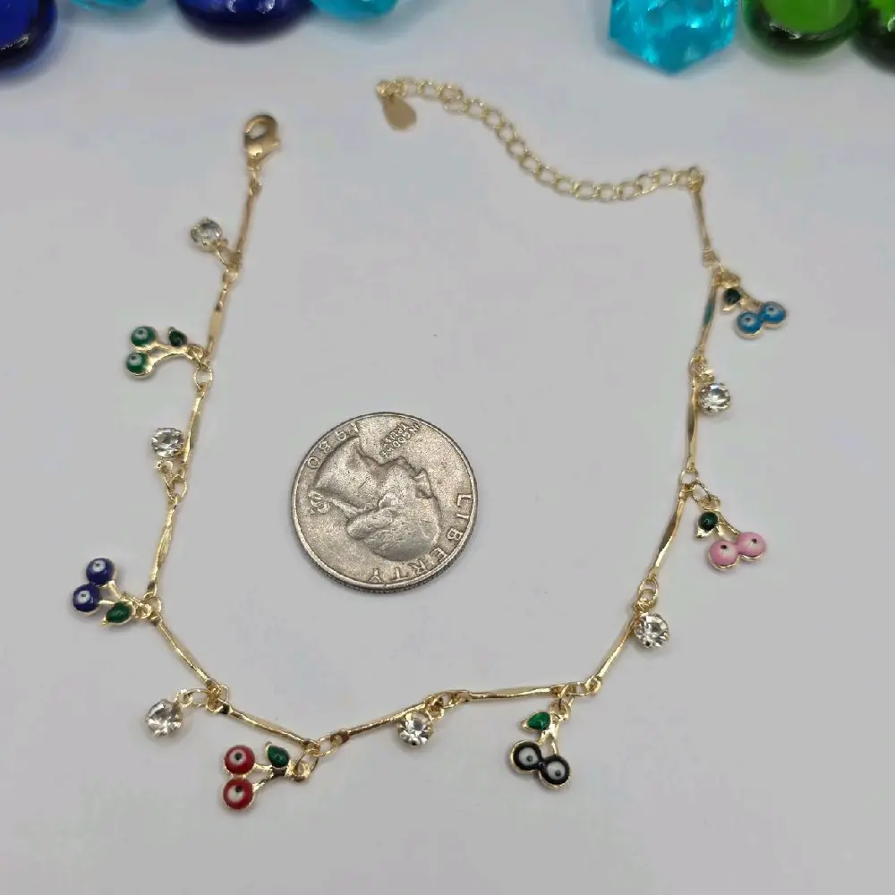 ankle bracelet eye colors cherry style with stone's gold-plated 8 to 11 inches