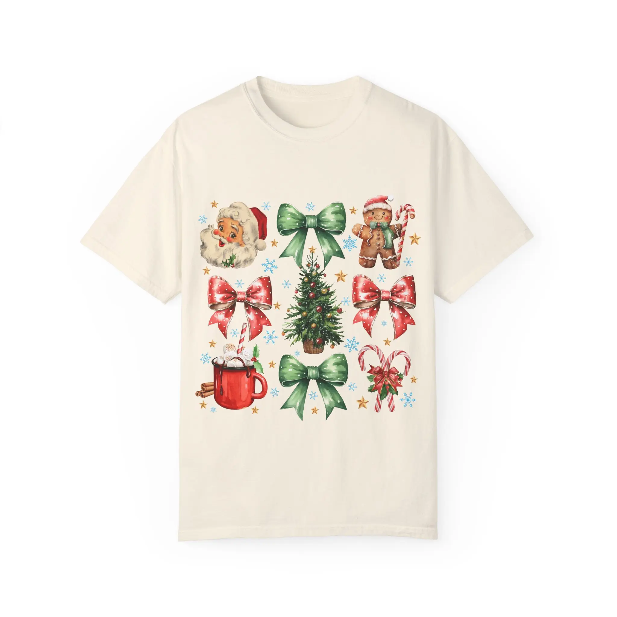 Santa Gingerbread Bow Coquette Christmas Tee, Comfort Colors Coquette Christmas Shirt, Unisex, Women’s Christmas Red and Green Bow Tshirt