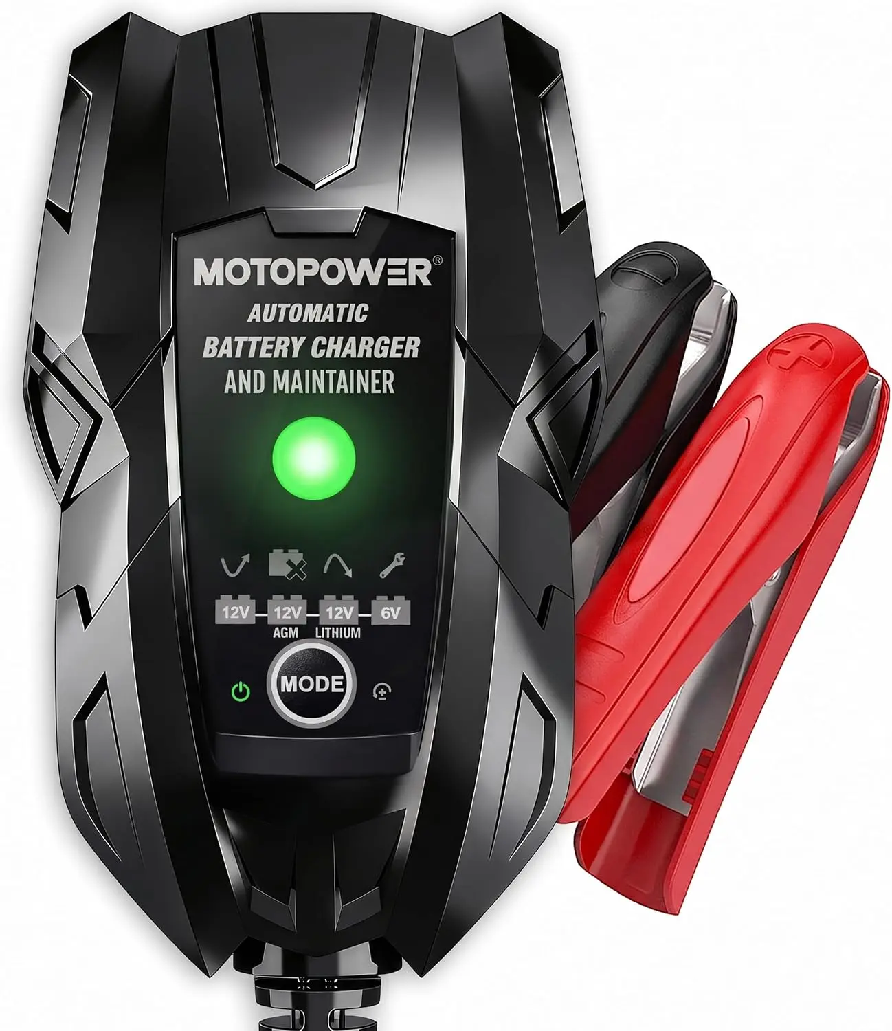 MOTOPOWER MX1000 Compact 1A 6V-12V Intelligent Battery Charger Maintainer with Desulfator, Automatic Trickle Charger, Timer Protection for Automotive, Motorcycle Batteries